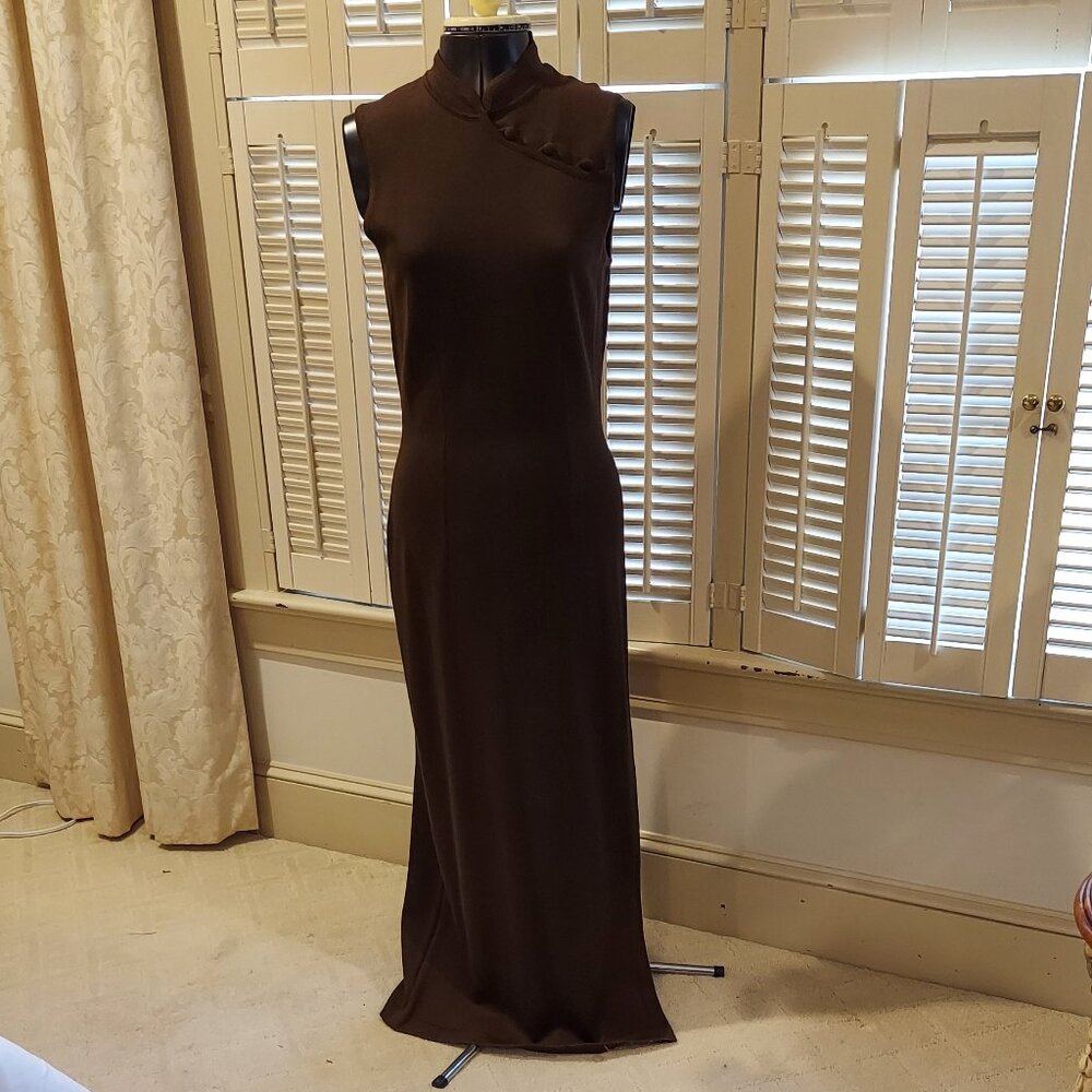 Peruvian Connection Mandarin Collar Pima Knit Brown Gown Size 6